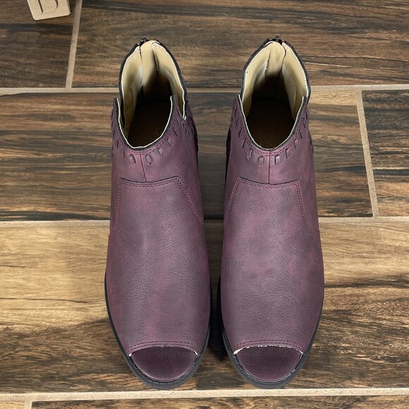 JBU By Jambu Harper Womens Size 8 Shoes Wine Whipstitched Peep Toe Ankle Boots - Picture 13 of 14